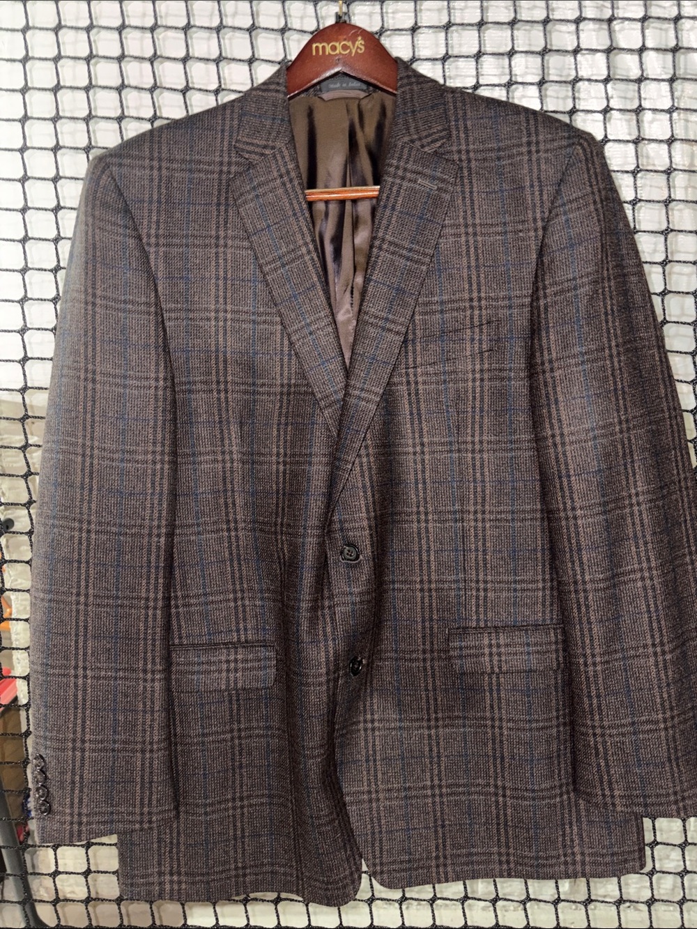 Lauren Ralph Lauren Brown Plaid Sport Coat with Blue Windowpane 44l